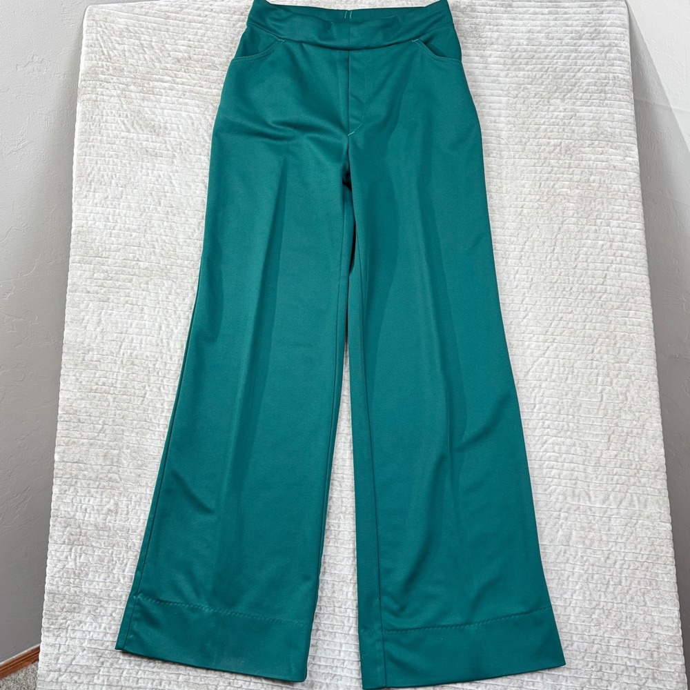 Vintage Levis For Me Emerald Green Wide Leg High Waisted Knit Trousers 70s 29x31